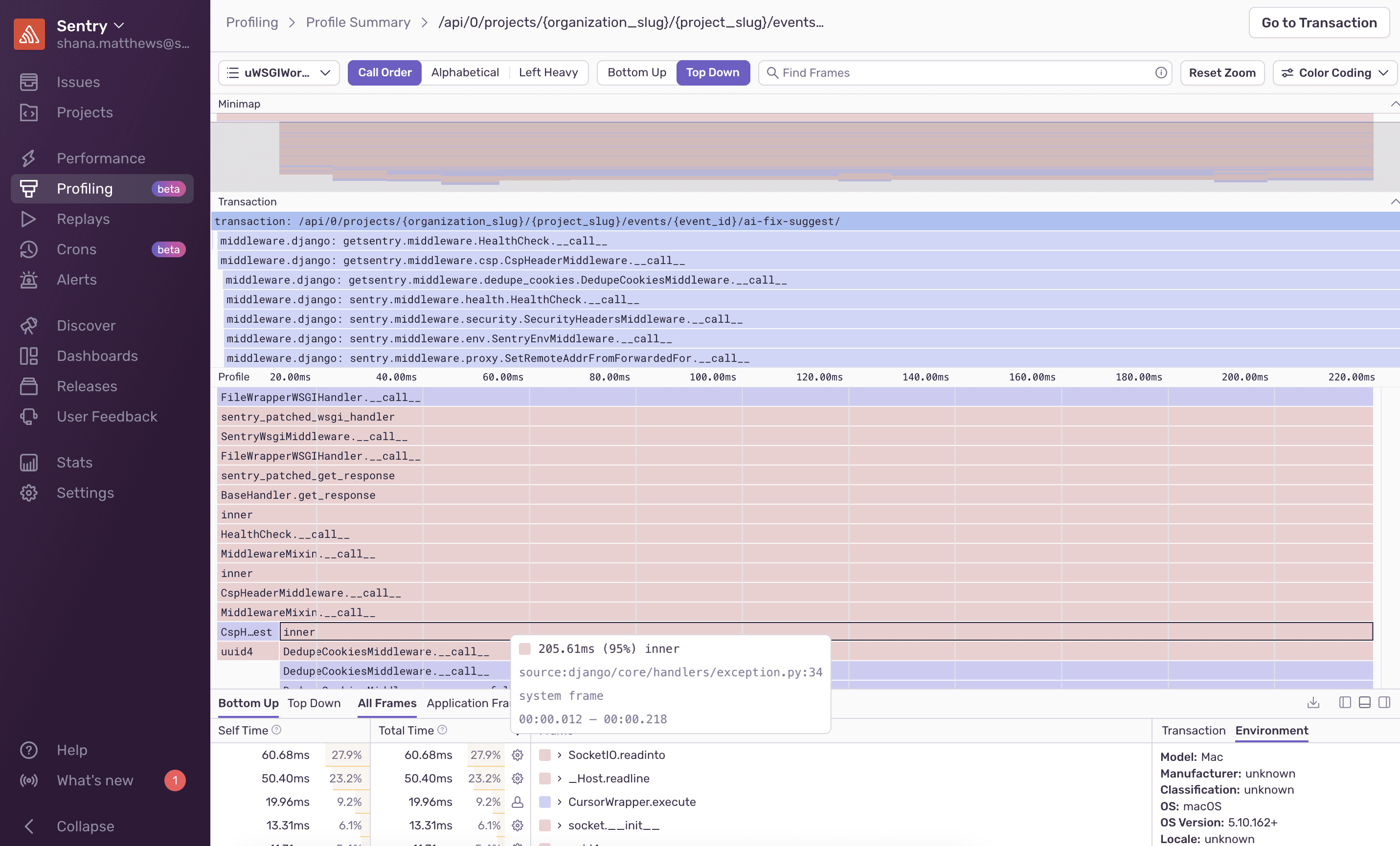 Profiling details page